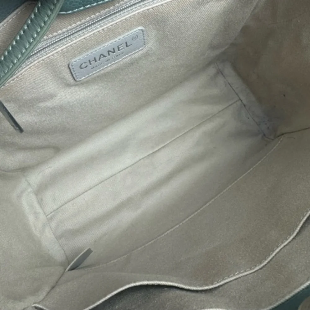 Chanel Logo Deauville Leather Tote Bag In Sage